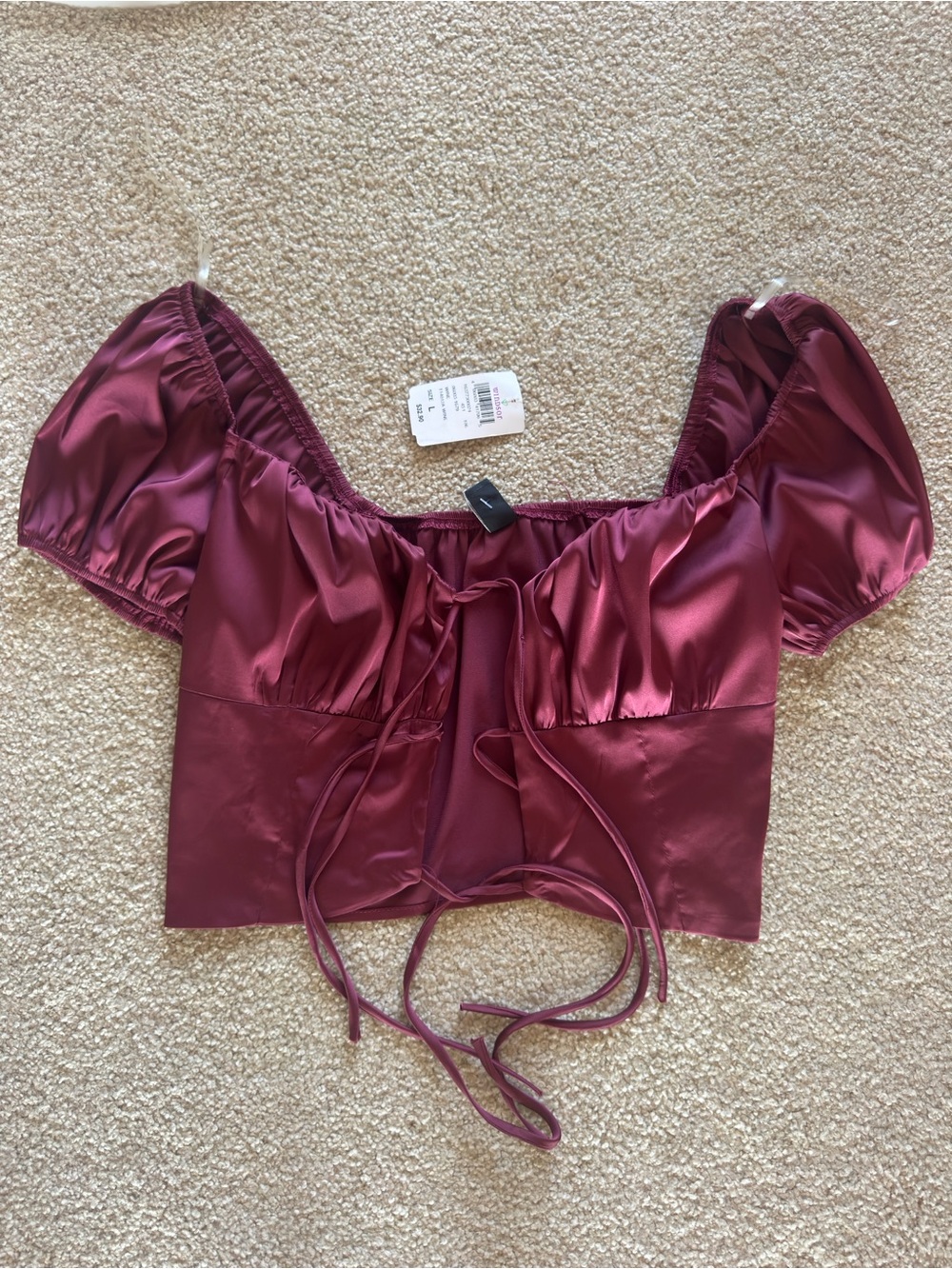 Windsor Satin Off-Shoulder Wine Crop Top